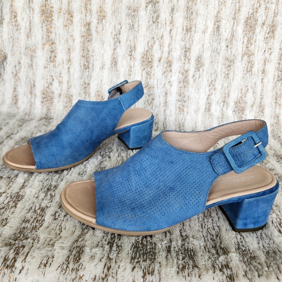 Ecco Danish Design "Shape 35" Block Slingback Sandal Blue Leather Women's Size 8 - Picture 8 of 14